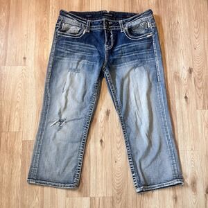 Vigoss The Chelsea Capri Jeans Women Distressed Blue Denim Size 8
